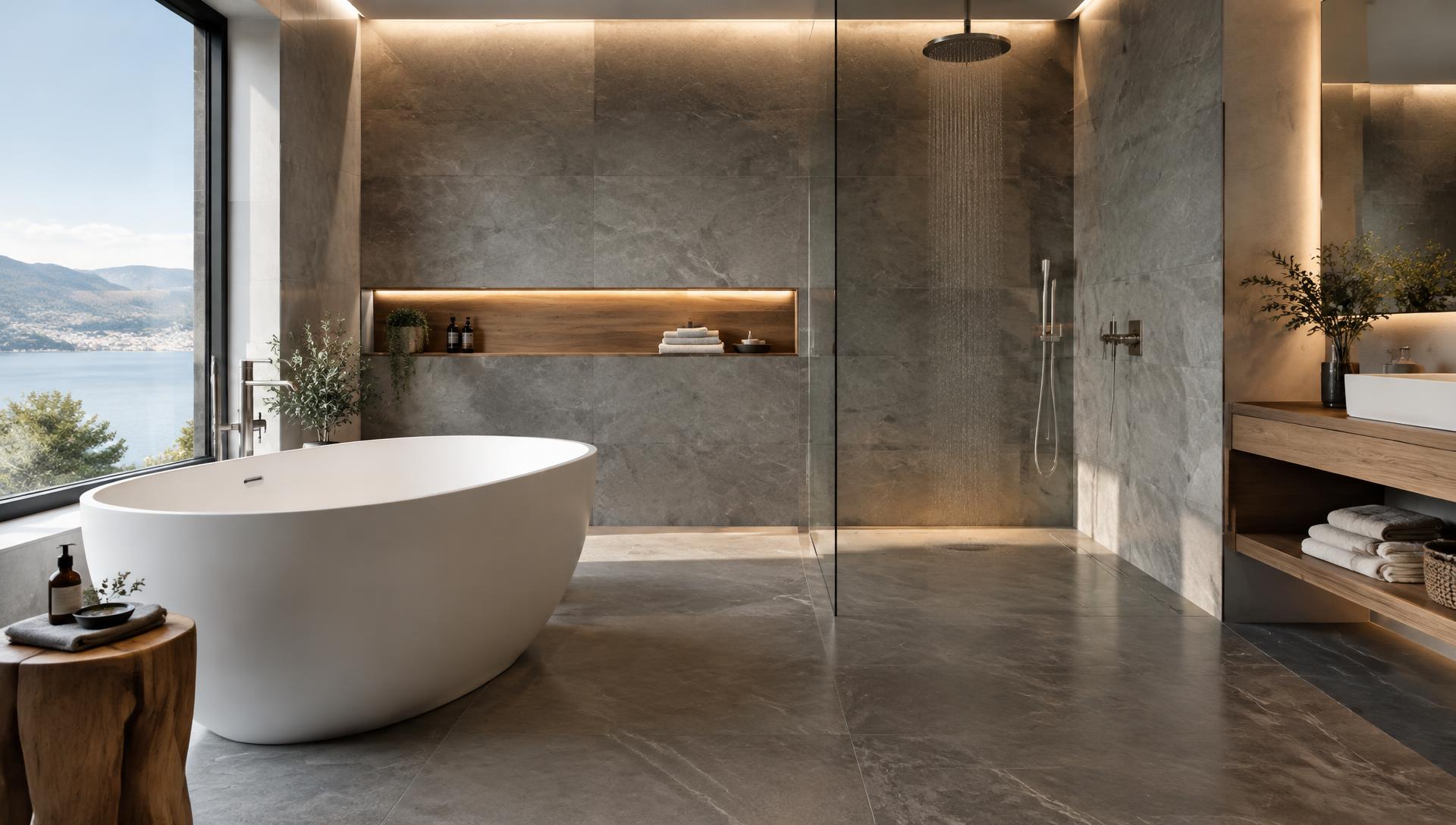 Modernes Bad mit Walk-in-Dusche